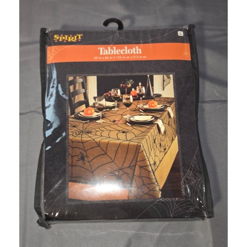 Spirit Halloween Black Spiderweb Tablecloth Rectangular NEW in Package 60x84